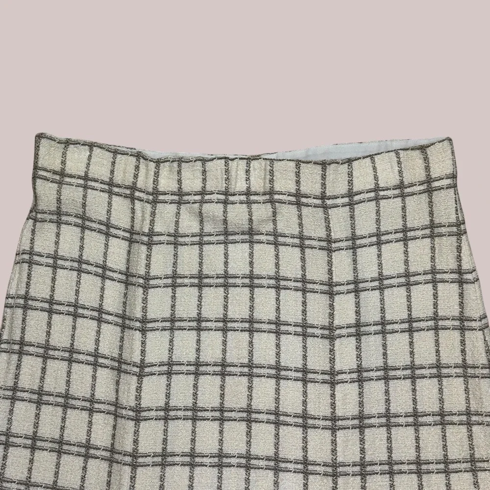 St. John Collection Gray Check Knit Pleated Midi Skirt Size 14 Vintage